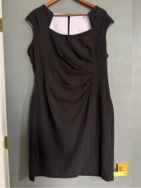 Calvin Klein Black & White Dress – Women’s Size 16, Ruffle Detail, Straight Cut